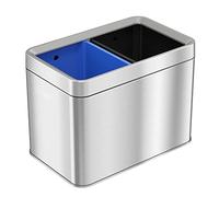 iTouchless 20 Litre Dual Compartment Slim Open Top Waste Bin for Trash Can and Recycle Container, Stainless Steel Wastebasket