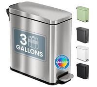 iTouchless SoftStep 11.35 Litre Slim Bathroom Step Dustbin with AbsorbX Odour Filter and Removable Inner Bucket, Pedal Stainless Steel Waste Bin for Bathroom, Bedroom, and Business Office Cubicle