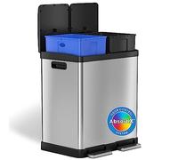 iTouchless SoftStep 16 Gallon Step Trash Can & Recycle Bin with Activated Carbon Filters System, Stainless Steel, 2 x 8 Gallon (30L) Removable Color-Coded Buckets, Soft Close and Airtight Seal