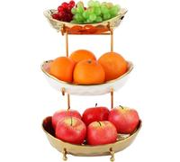 Itoyx Fruit Bowl for Kitchen Counter, 3-Tier Ceramic Fruit Bowl with Metal Stand, Tiered Serving Tray Set with Metal Rack, Detachable Fruit Baskets for Snacks, Bread