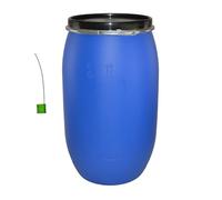 ITP Packaging 5 PACK 220 Litre Plastic Blue Open Top Storage Shipping Barrel Drum Keg with Lid and Latch Ring with Lock, UN Approved, Food Grade for Shipping, Air Tight…