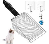itPlus Cat Litter Scoop, Stainless Steel Cats Sturdy Mesh Scooper Kitty Litter Scoop with Long Handle Deep Shovel Sifter for All Litter Types Metal Cat Scooper for Litter Box