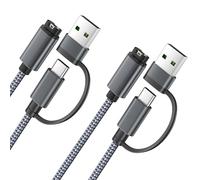 Itramax 2-in-1 Charger Cable for Garmin Watch 1.2M 2Pack,Nylon Charging Cord for Garmin Fenix 8 E 7 Sapphire Solar,Venu X1 3 3S 2S SQ 2,Vivomove Sport,Tactix 7,Approach S70 S62 S60 S42 S40 G12 - Grey