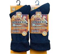 ITRAT 2 Pairs Mens Merino Wool Diabetic Socks | Loose Top Non-Elastic | Thick Winter Boot Socks | 2.4 TOG Thermal Socks | UK 6-11 (Black)