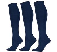 ITRAT® 3 Pairs Girls Knee High School Socks Back to School Cotton Rich Socks Uniform Party Wear Comforts Fit Log Sock Stocking Girls Knee High Kids (9-12 Navy)