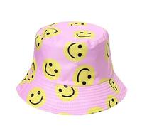 ITRAT Unisex Reversible Summer Bucket Hat Printed Double Side Wear Cotton Sun Beach Fisherman Hunting Hiking Camping Outdoor Travel Hats (Pink Smiley)