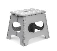 iTrend 11 Inch Folding Step Stool - Heavy Duty Plastic for Adults & Kids - Opens with one Flip - Anti Skid Lightweight Foldable for Kitchen, Bathroom and Bedroom - Grey & White