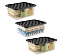 iTrend 28 Litre Underbed Plastic Storage Boxes with Lids, Clear Multipurpose Durable Stackable Nestable Storage Box With Lid, Clear Containers For Home, Kitchen, Office, Garage, Set of 3