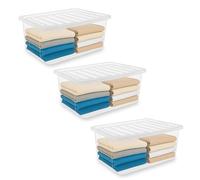 iTrend 30L Clear Plastic Storage Box with Lid, Secure Lock & Easy-Carry Handles, Stackable & Nestable Design, BPA-Free Strong Plastic, Ideal for Home, Office & Outdoor Use, Pack of 3