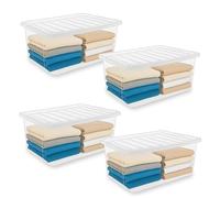 iTrend 4 x 30L Clear Plastic Storage Boxes with Lids, Stackable, Secure Lock, Easy-Carry Handle, BPA-Free, Strong Plastic, Ideal for Home, Kitchen, Garage & Office, Pack of 4