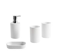 iTrend 4pc Bathroom Accessories - Decoration Set - Soap Dish, Soap Dispenser Pump and Tumbler Cup(2pcs) for Toothbrush Holder - Matt White