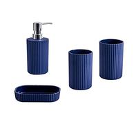 iTrend 4pc Bathroom Accessories - Decoration Set - Soap Dish, Soap Dispenser Pump & Tumbler Cup(2pcs) for Toothbrush Holder - Matt Blue