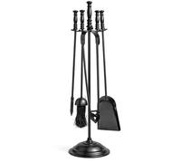 iTrend 5 Piece Fireside Companion Set - Heavy Duty Black Cast Iron Fireplace Tool Set with Stand, Brush, Shovel, Tongs & Poker - Classic Iron Fireside Accessories for Wood Burners & Open Fires