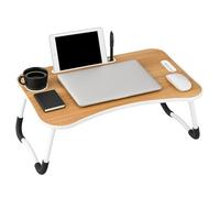 iTrend Laptop Bed Table, Laptop Desk with Foldable Legs & Cup Slot, Portable Tablet Notebook Stand Breakfast Bed Tray with Curved Design Charging Slot & Handle for Sofa, Bed, Terrace, Balcony, Walnut