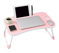 iTrend Laptop Bed Table, Laptop Desk with Foldable Legs & Cup Slot, Portable Tablet Notebook Stand Breakfast Bed Tray with Curved Design Charging Slot & Handle for Sofa, Bed, Terrace, Balcony, Pink