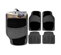 iTrend Universal Soft Rubber Car Mat Set of 4 - Front & Rear All-Weather Waterproof Floor Mats with Non-Slip Backing, Trim-to-Fit Design for Cars, SUVs, Vans & Trucks - Black