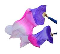 ITRHJTGP Belly Dance Fan 1 Pair Real Silk Belly Dance Veils Classic Size Fan Veil Dancer Preformance Show For dancing(Color 7,XL-230x90cmReal Silk)