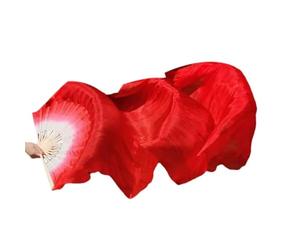 ITRHJTGP Belly Dance Fan Classical Dance Long Silk Fan Large Red Performance Elongated Rose Gradient For dancing(Red)