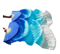 ITRHJTGP Belly Dance Fan Real Silk Fan Veils For Belly Dance Folding Long 1.8m/2.1m Hand Made Dyed Gradient Color For dancing(Color2,120x90cm)