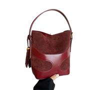 ITRHJTGP Brown Suede Bag Women Faux Suede Bucket Bag Patchwork Shoulder Solid Color Tote Adjustable Strap(Red)