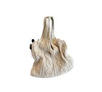 ITRHJTGP Knitted Hook Flower Bag Knitted Braid Crochet Tote Bags Solid Color Hollow Pattern Simple Ladies Shopping Top Handle(Beige)
