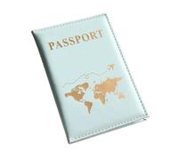 ITRHJTGP Passport Holder Passport Cover Plain Skin PU World Map Protection Credit Card Holder ID Wallet for Home Travel(Light Blue)