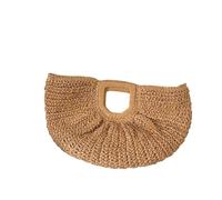 ITRHJTGP Summer Straw Bags Summer Straw Women Half-moon Beach Handbag Rattan Handmade Handle Kintted Tote Bag For Travel(Khaki)