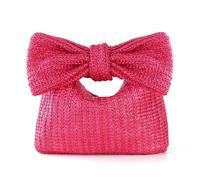 ITRHJTGP Woven Bag Summer Straw Woven Clutch Bag Women Bow Purse Vacation Beach Tote Party Wedding Zipper Evenging Handbags(Rose Red)
