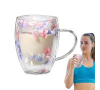 itrimaka Flower Mug | Clear Double Wall Coffee Flower Mugs 350ml | Glass Coffee Mugs Tea Cups with Handle, Heat Resistant Lightweight Mug for Milk, Espresso, Lattes