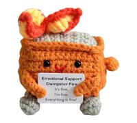 itrimaka Supportive Trashcan Fire Crochet Plush Toy, Cute Doll With Positive Card, Handmade Desk Accessories