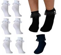 iTRONiK 3 Pair Cute Decorative Girls Frilly Lace Socks Ribbed School Stretch Short Cotton - 9 Colors to chose from (Cream, 9-12)