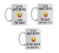 iTRONiK 3 Set Mugs Family Siblings Youngest Middle Oldest Sisters Rules Funny Coffee Tea - Funny Set of Ceramic Photo Mugs (All 3 Brothers Set)