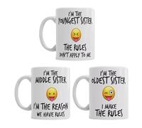 iTRONiK 3 Set Mugs Family Siblings Youngest Middle Oldest Sisters Rules Funny Coffee Tea - Funny Set of Ceramic Photo Mugs (All 3 Sisters Set)
