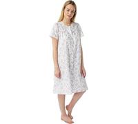 iTRONiK Ladies Pink or Blue or Purple Floral Poly Cotton button through Nightdress Nightie Size 10-32 Plus Size (Lilac, 20-22)