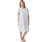 iTRONiK Ladies Pink or Blue or Purple Floral Poly Cotton button through Nightdress Nightie Size 10-32 Plus Size (Blue, 24-26)