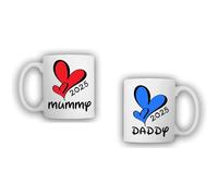 iTRONiK Love Hearts Mummy and Daddy 2025 Mugs Set, Perfect for New Parents Mum and Dad, White, 11 Oz Mugs