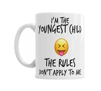 iTRONiK Mugs Family Siblings Youngest Middle Oldest Sisters Rules Funny Coffee Tea - Funny Set of Ceramic Photo Mugs (Youngest Child)