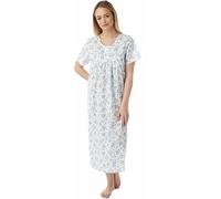 iTRONiK NEW Ladies Floral Poly Cotton Nightdress Nightie Size 10-30 Plus Size Pink Lilac or Blue (Blue, 20-22)