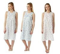 iTRONiK NEW Ladies Floral Poly Cotton Nightie Sleeve Less Floral Nightdress Size 10-30 Plus Size Pink Lilac or Blue (Blue, 28-30) (Pink, 12-14)