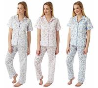 iTRONiK NEW Ladies Floral Poly Cotton Short Sleeve Floral Print Pyjamas Nightie Size 10-30 Plus Size Pink Lilac or Blue (Lilac, 12-14)