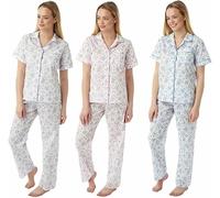 iTRONiK NEW Ladies Floral Poly Cotton Short Sleeve Floral Print Pyjamas Nightie Size 10-30 Plus Size Pink Lilac or Blue (Blue, 16-18)