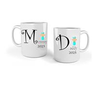 iTRONiK NEWMummy and Daddy 2025 Mugs Set, Perfect for New Parents Mum and Dad, White, 11 Oz Mugs