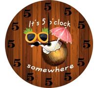 It's 5 O Clock Somewhere Wall Clock Funny Bar Decor, Gift for Man, Beer Lover Home Decorations, Farmhouse Wooden Decor Silent Non Ticking Battery Operated 25x25 CM