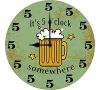 It's 5 O Clock Somewhere Wall Clock Funny Bar Decor, Gift for Man, Beer Lover Home Decorations, Farmhouse Wooden Decor Silent Non Ticking Battery Operated 25x25 CM