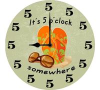 It's 5 O Clock Somewhere Wall Clock Funny Bar Decor, Gift for Man, Beer Lover Home Decorations, Farmhouse Wooden Decor Silent Non Ticking Battery Operated 25x25 CM
