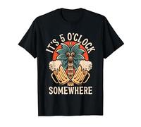 It's 5 O'Clock Somewhere Funny Day Drinking Beer Tattoo T-Shirt, Men, Black, XX-Large
