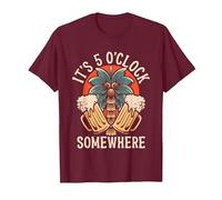 It's 5 O'Clock Somewhere Funny Day Drinking Beer Tattoo T-Shirt, Men, Burgundy, 3X-Large