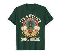 It's 5 O'Clock Somewhere Funny Day Drinking Beer Tattoo T-Shirt, Men, Dark Green, Large