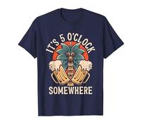 It's 5 O'Clock Somewhere Funny Day Drinking Beer Tattoo T-Shirt, Men, Navy Blue, Medium