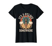 It's 5 O'Clock Somewhere Funny Day Drinking Beer Tattoo T-Shirt, Women, Black, Large